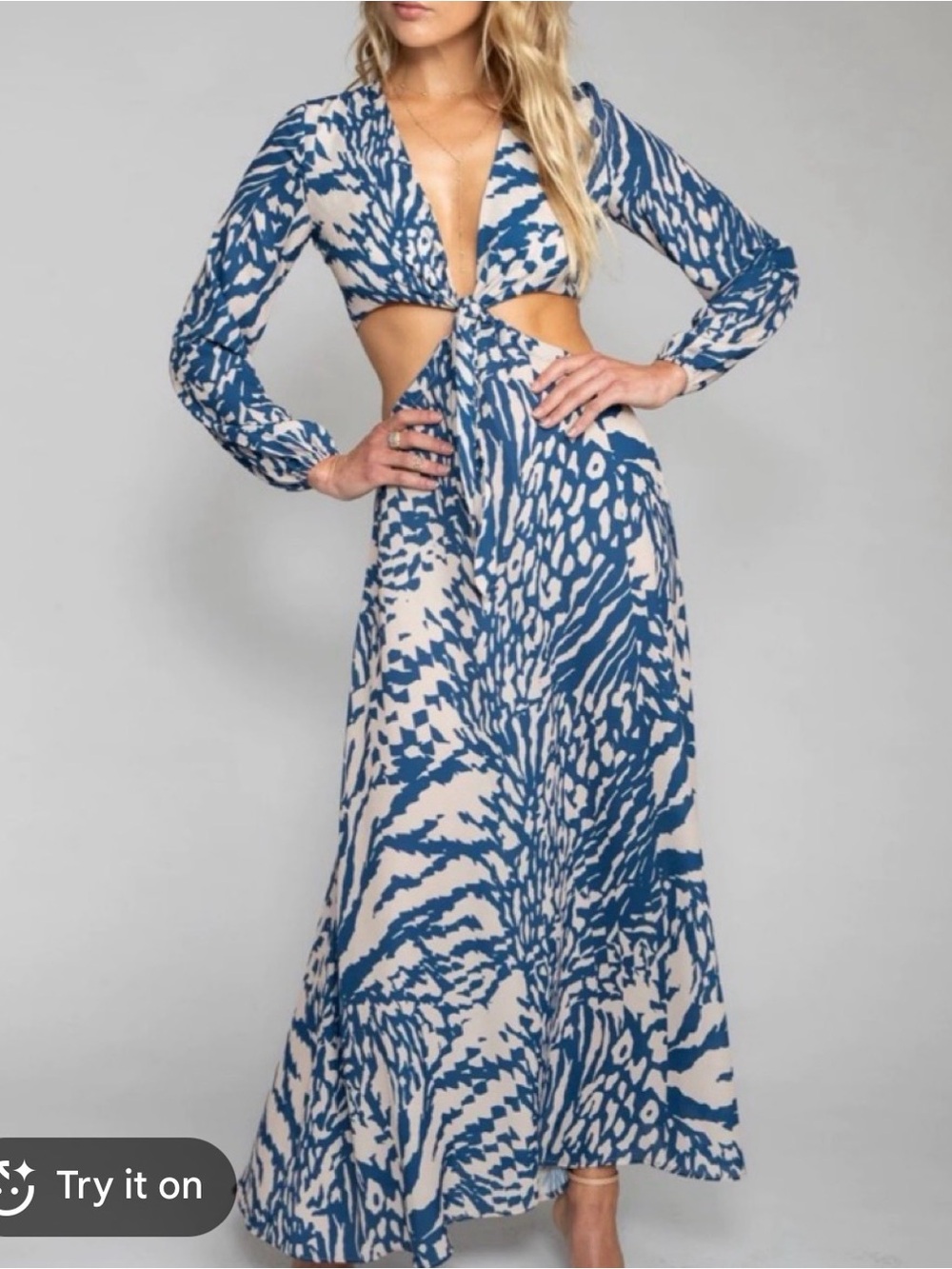 RESA Blue and Cream Cutout Maxi Dress